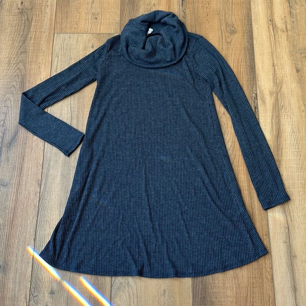 Socialite Mini Dress Womens Small Blue Long Sleeve Sweater Cowl Ribbed A-Line